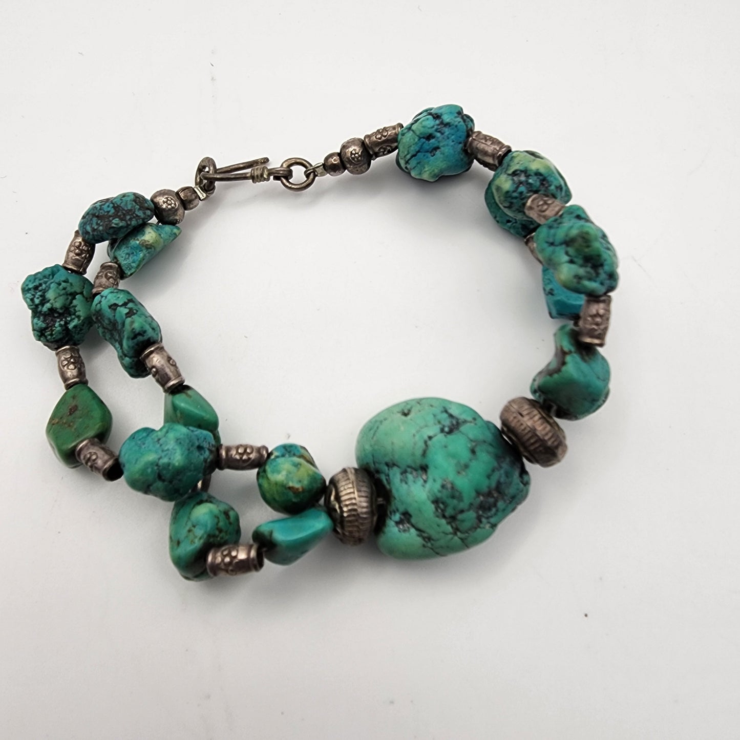 Turquoise Nugget Silver Bracelet