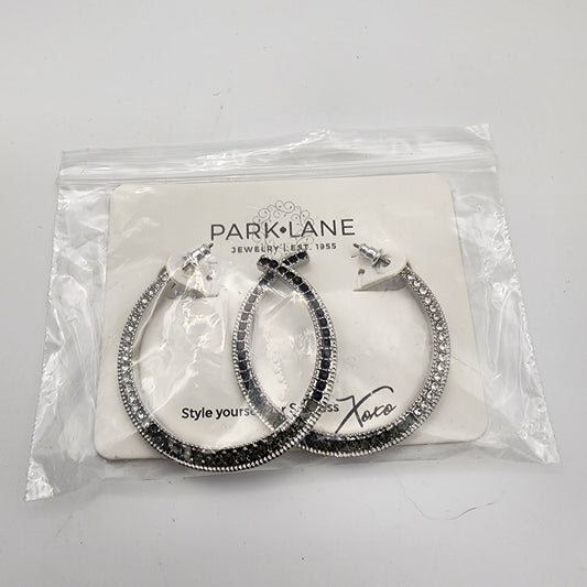 Park Lane Black and White Rhinestone Hoop Earrings NEW