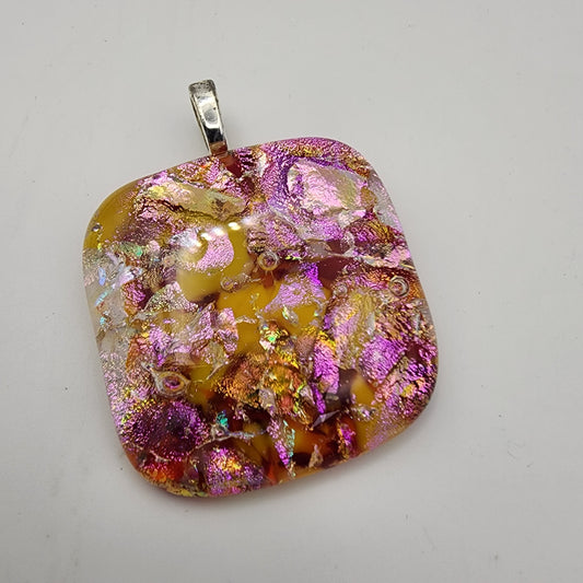 Pink and Gold Dichroic Glass Pendant