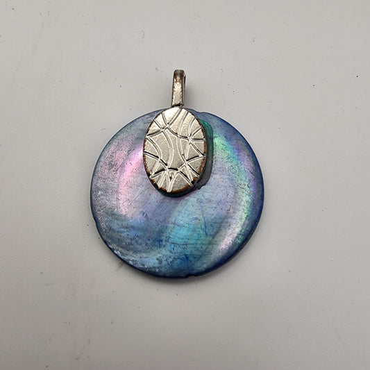 Blue Irridescent Round Pendant