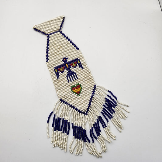 Vintage Native American Beaded Necktie Thundrbird Neck Pendant