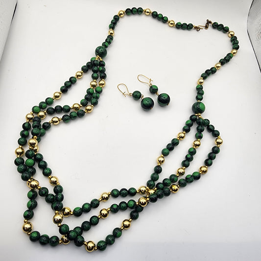 Faux Malachite Necklace and Earrings Set