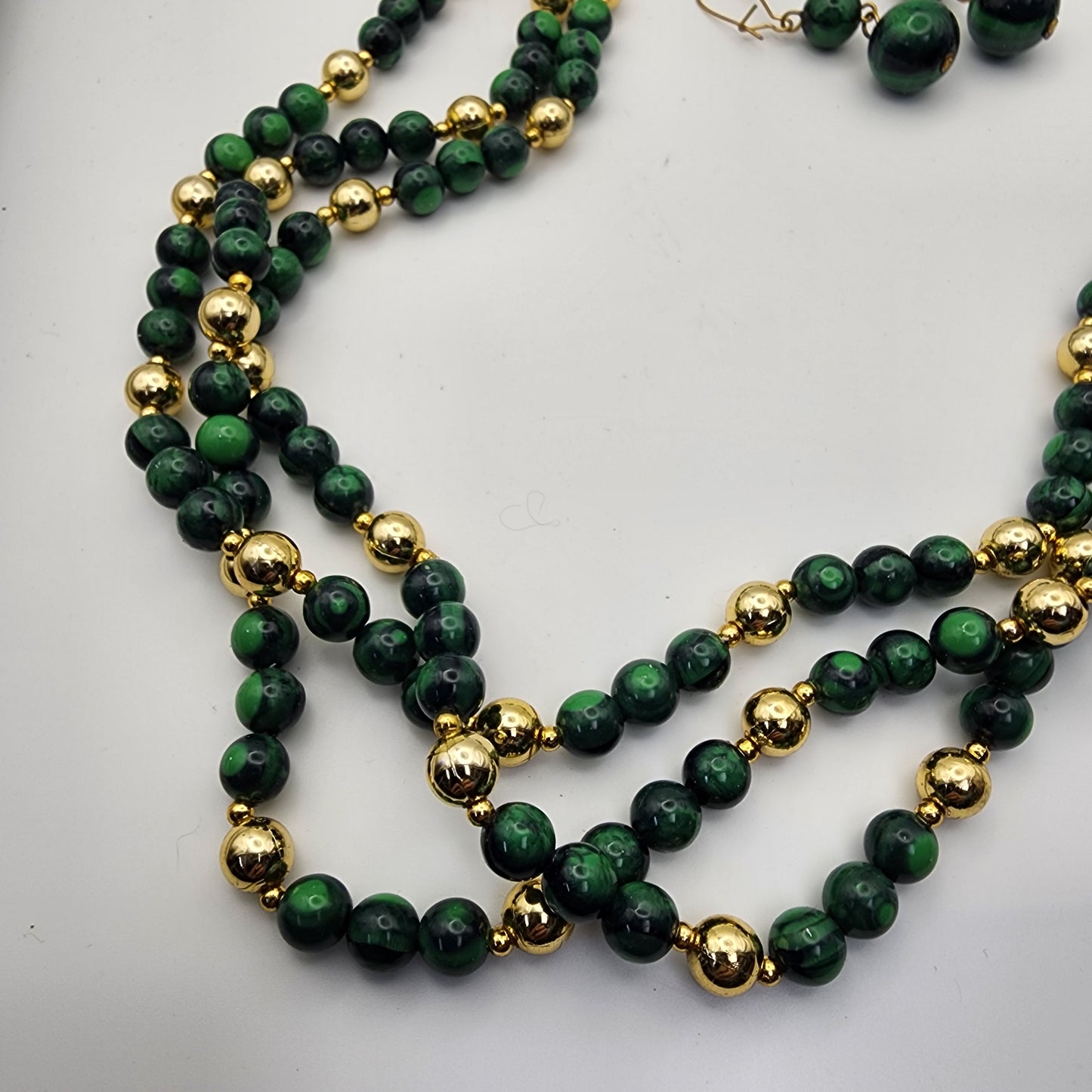 Faux Malachite Necklace and Earrings Set