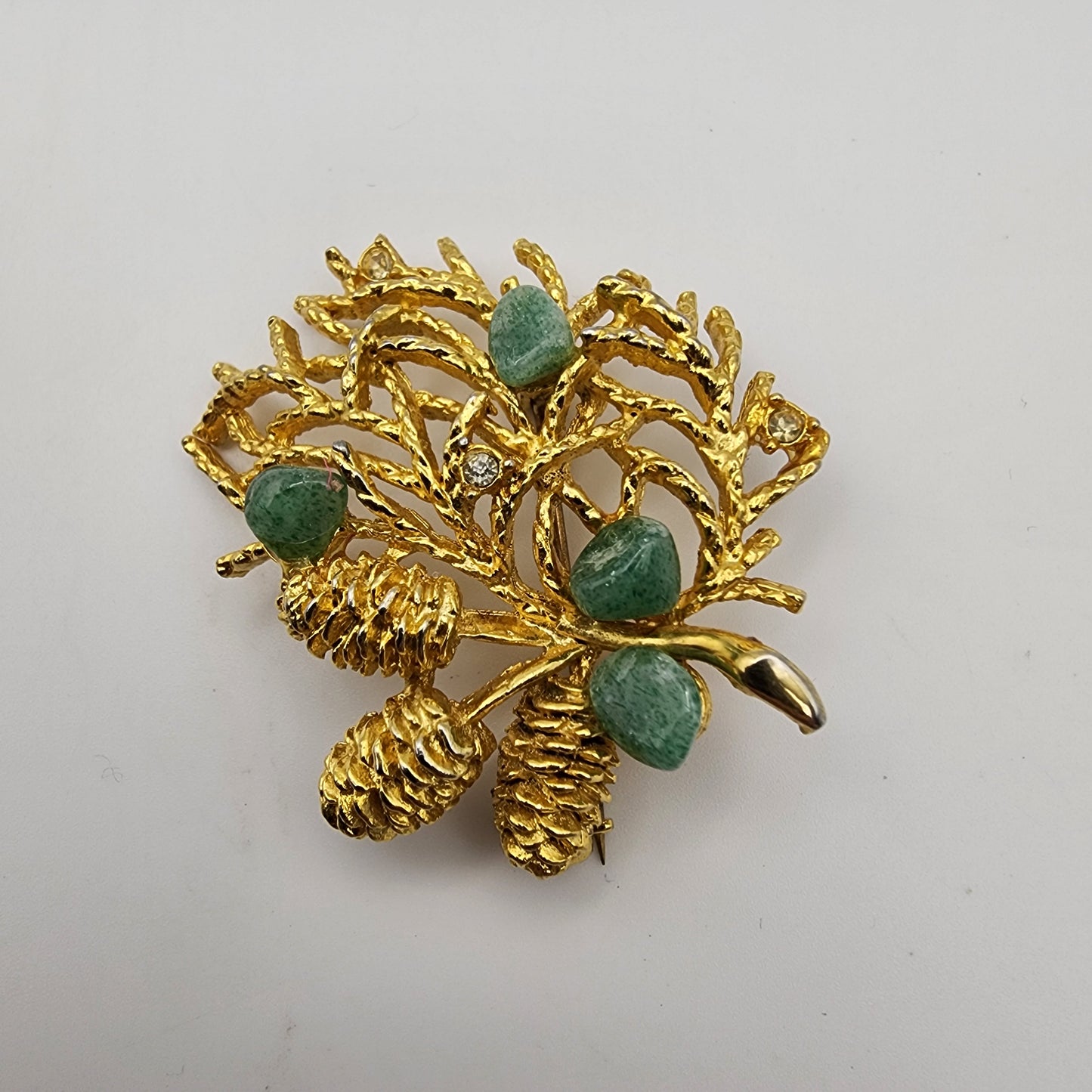 Vintage Pinecone and Jadeite Brooch