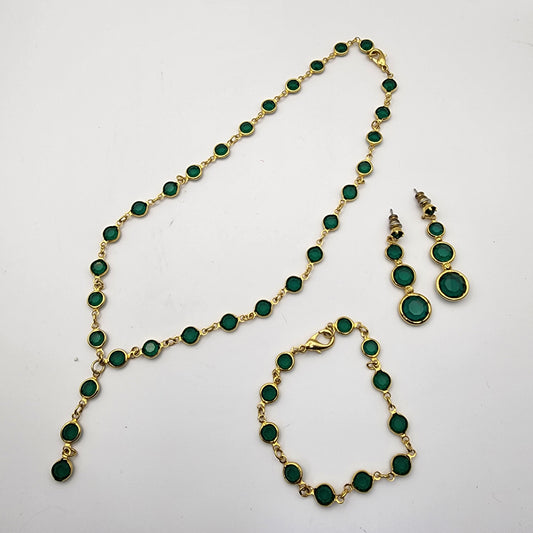 Vintage Green Austrian Crystal USA Bezel Set Necklace Bracelet Earrings