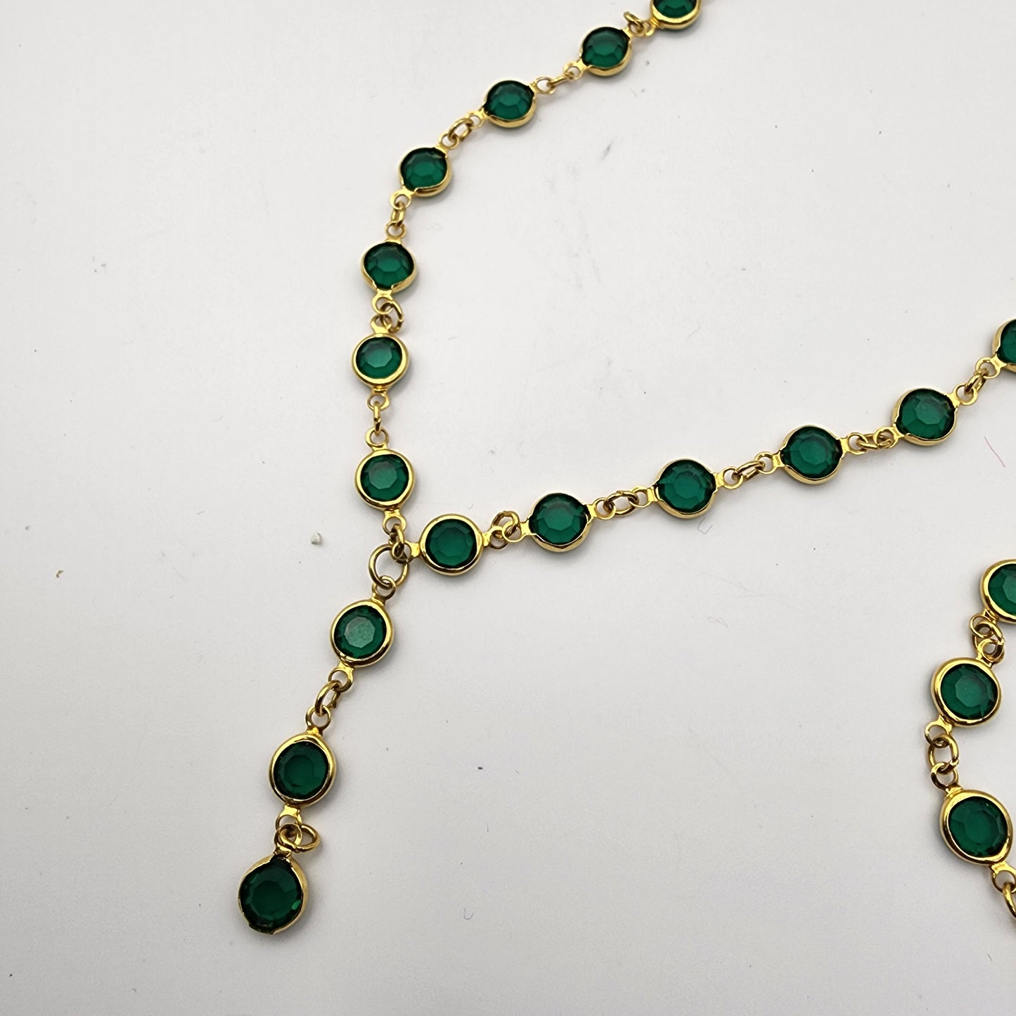 Vintage Green Austrian Crystal USA Bezel Set Necklace Bracelet Earrings