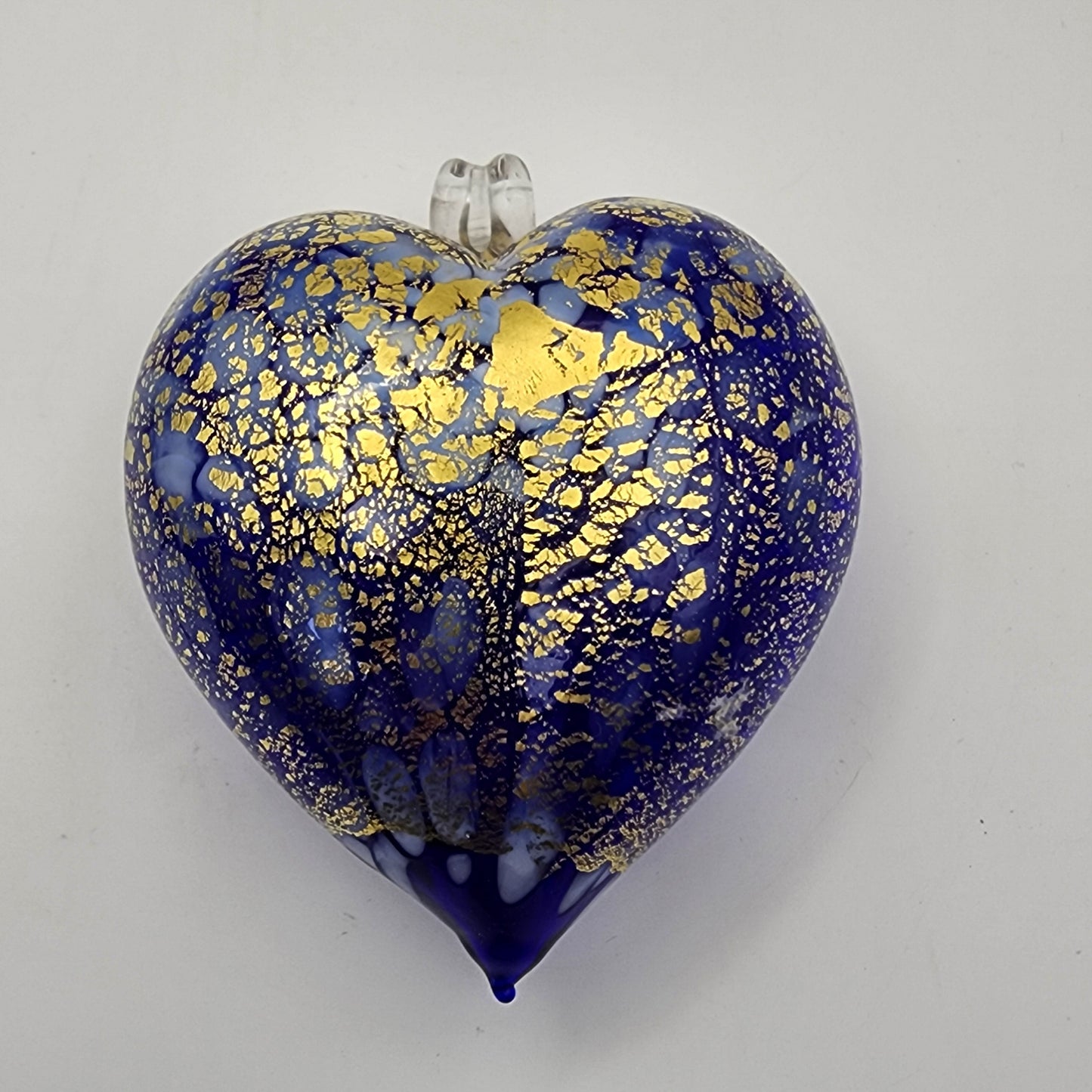 Murano Glass Blue and Gold  Puffy Heart with Hanger