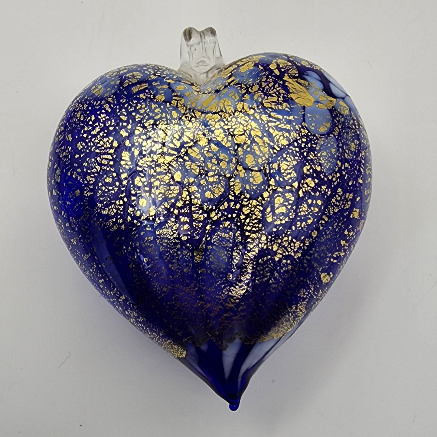 Murano Glass Blue and Gold  Puffy Heart with Hanger