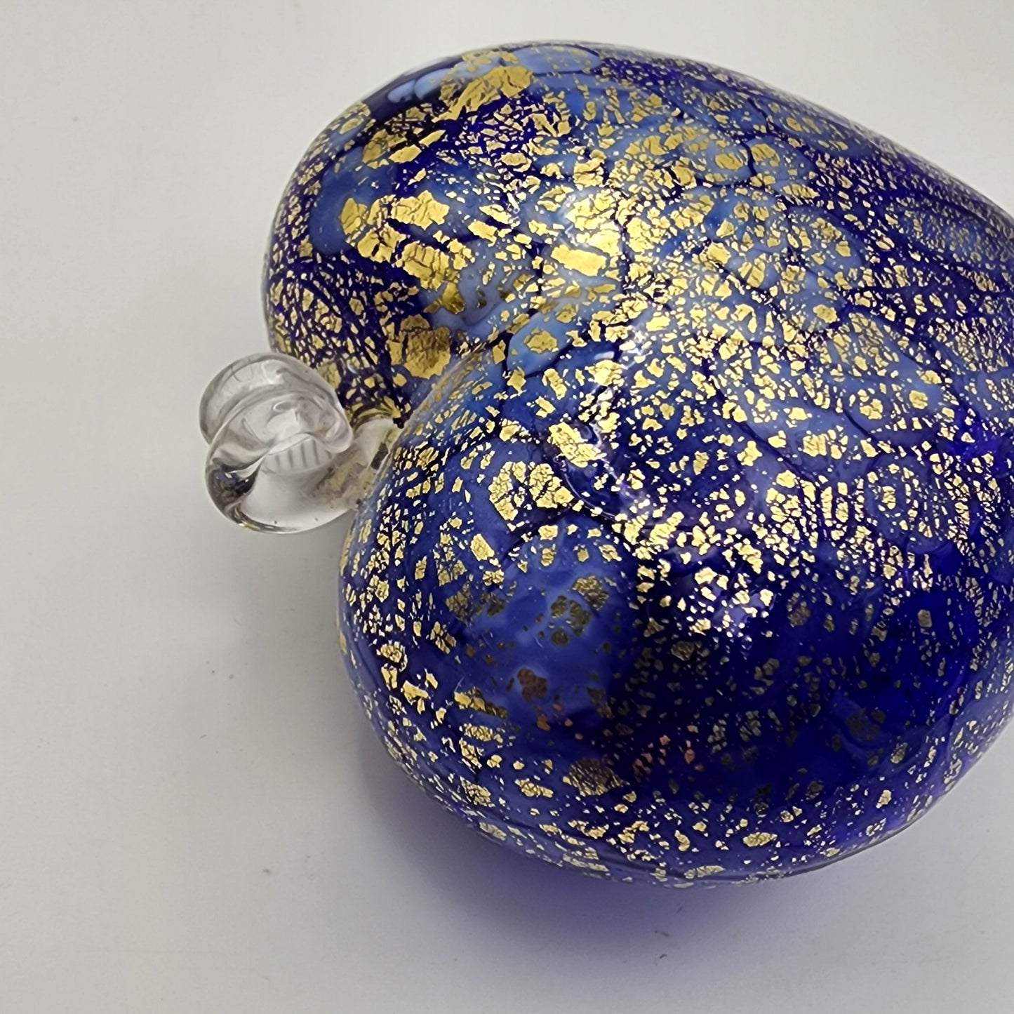 Murano Glass Blue and Gold  Puffy Heart with Hanger