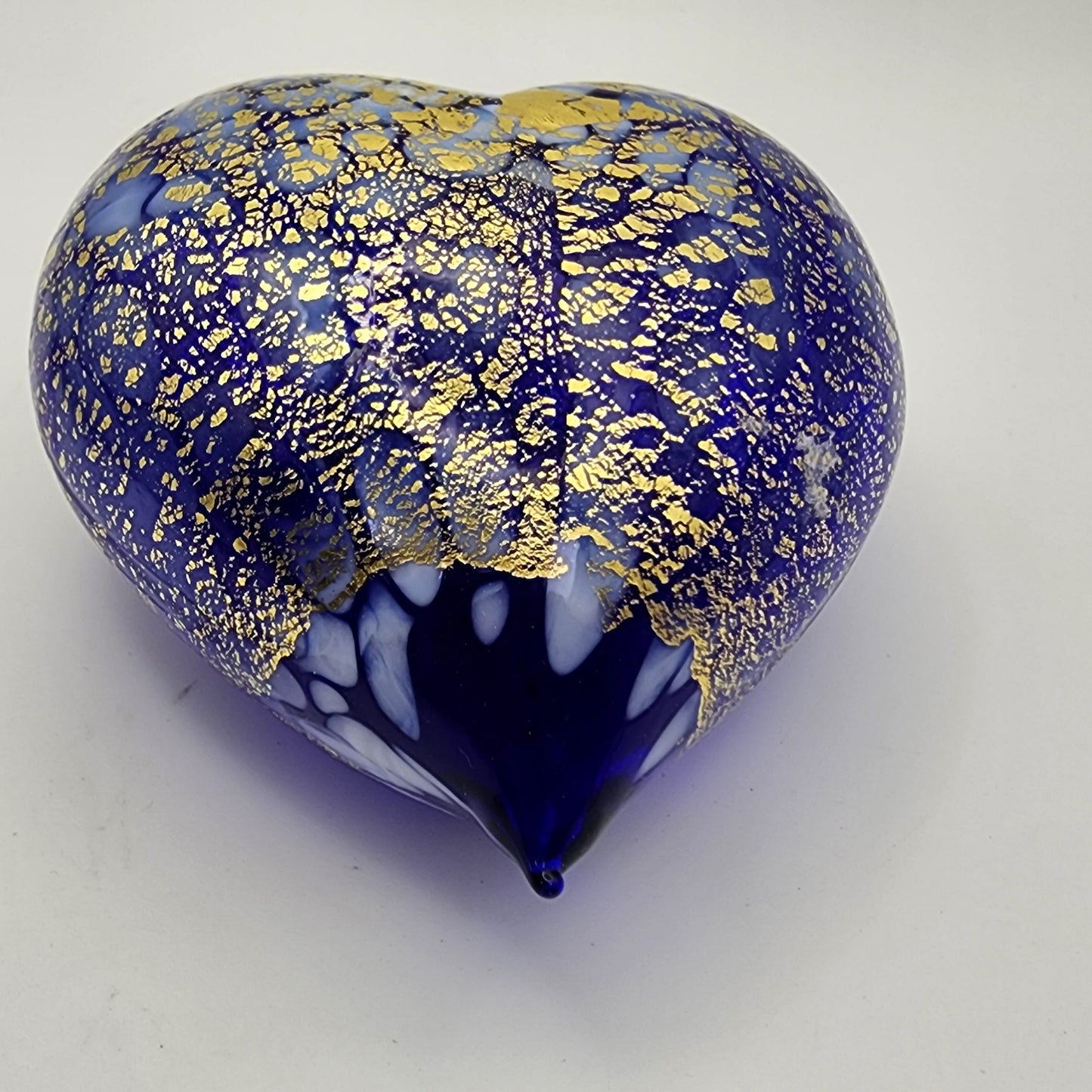 Murano Glass Blue and Gold  Puffy Heart with Hanger