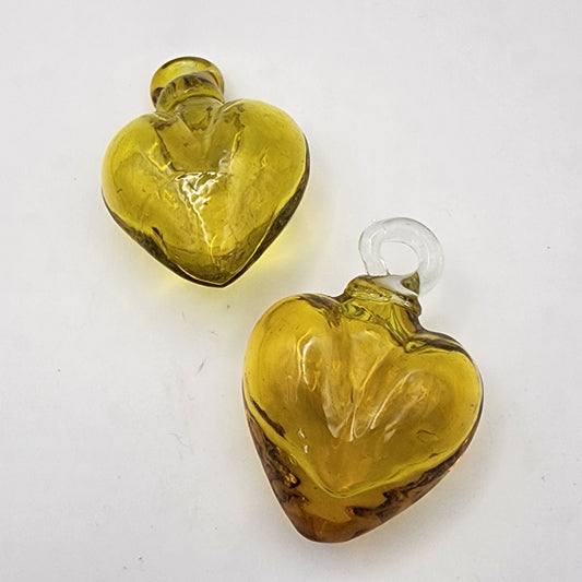 Pair of Amber Glass Puffy Heart Ornaments