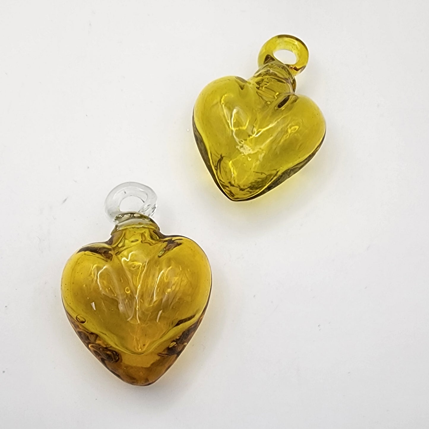 Pair of Amber Glass Puffy Heart Ornaments