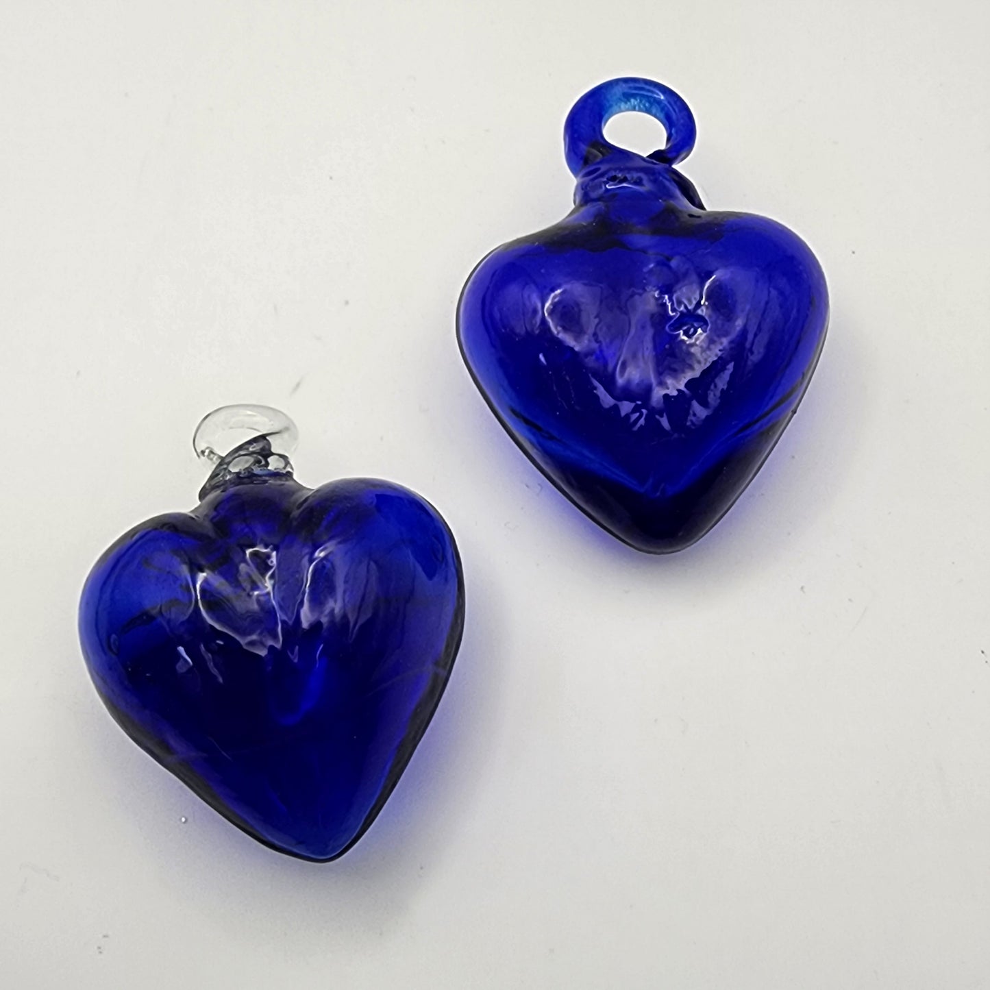 Pair of Dark Blue Glass Puffy Heart Ornaments