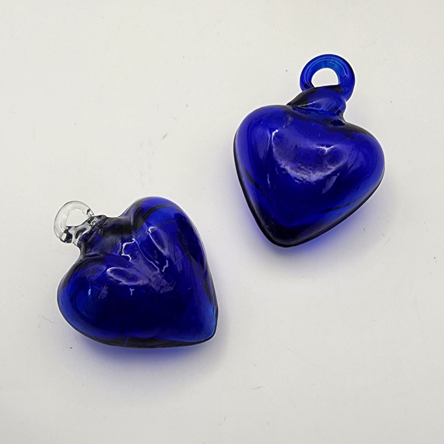 Pair of Dark Blue Glass Puffy Heart Ornaments