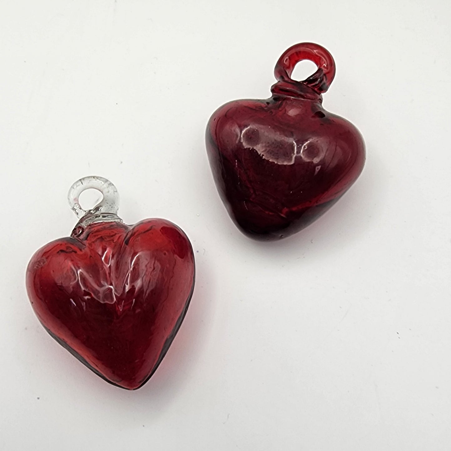 Pair of Red Glass Puffy Heart Ornaments