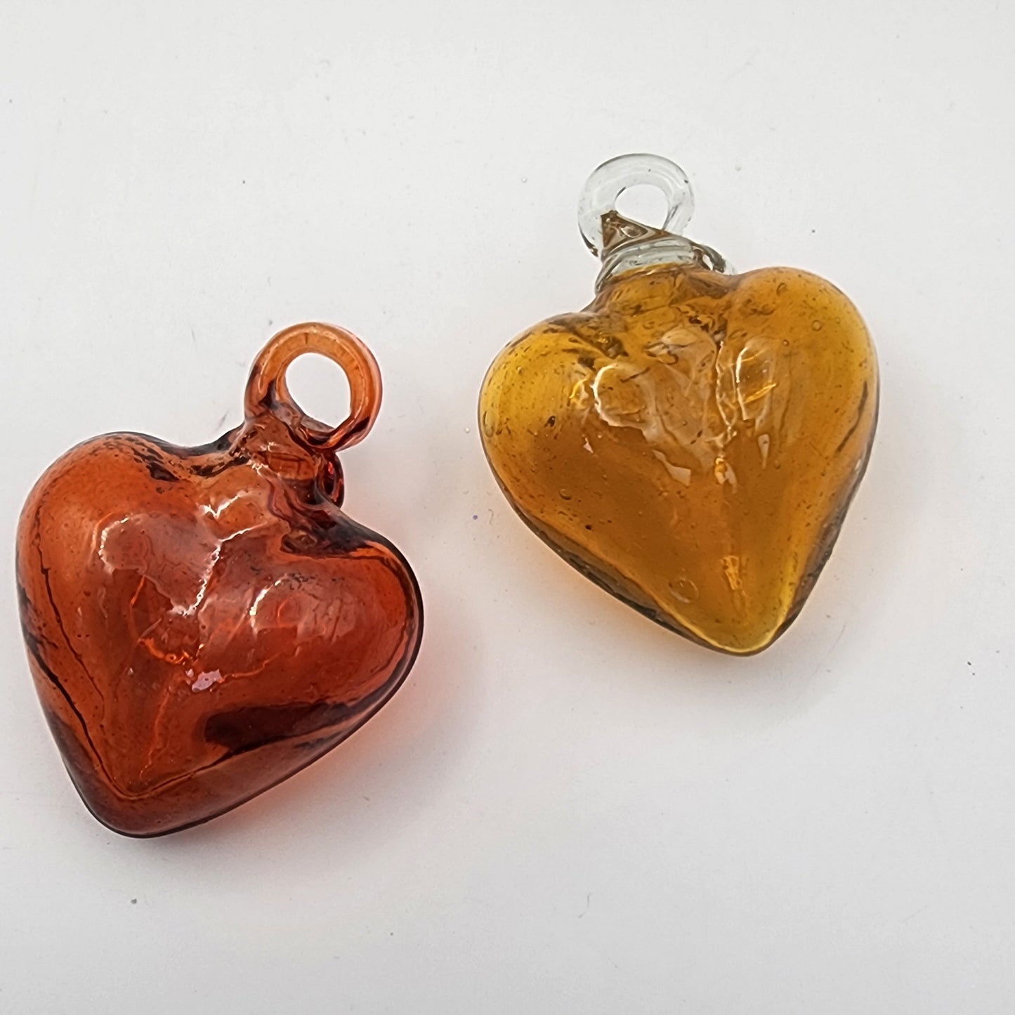 Pair of Orange Glass Puffy Heart Ornaments