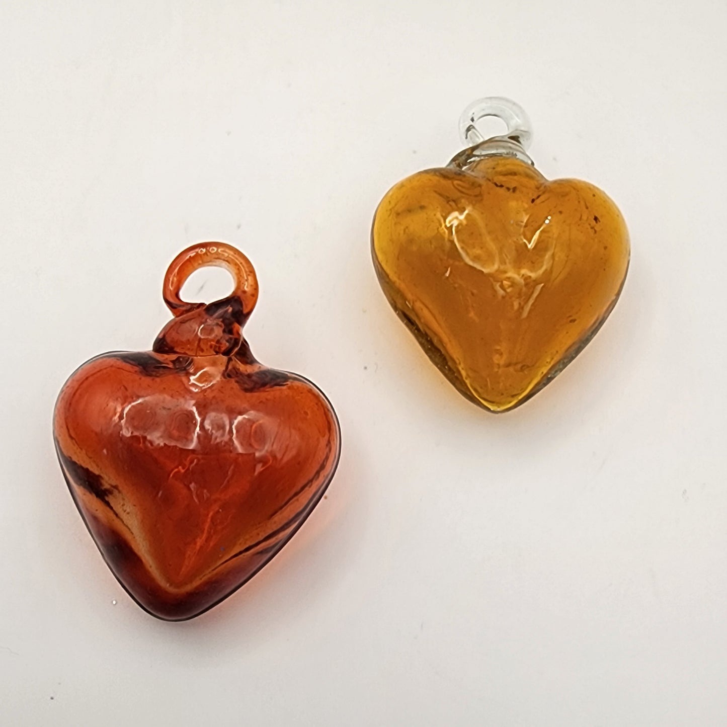 Pair of Orange Glass Puffy Heart Ornaments