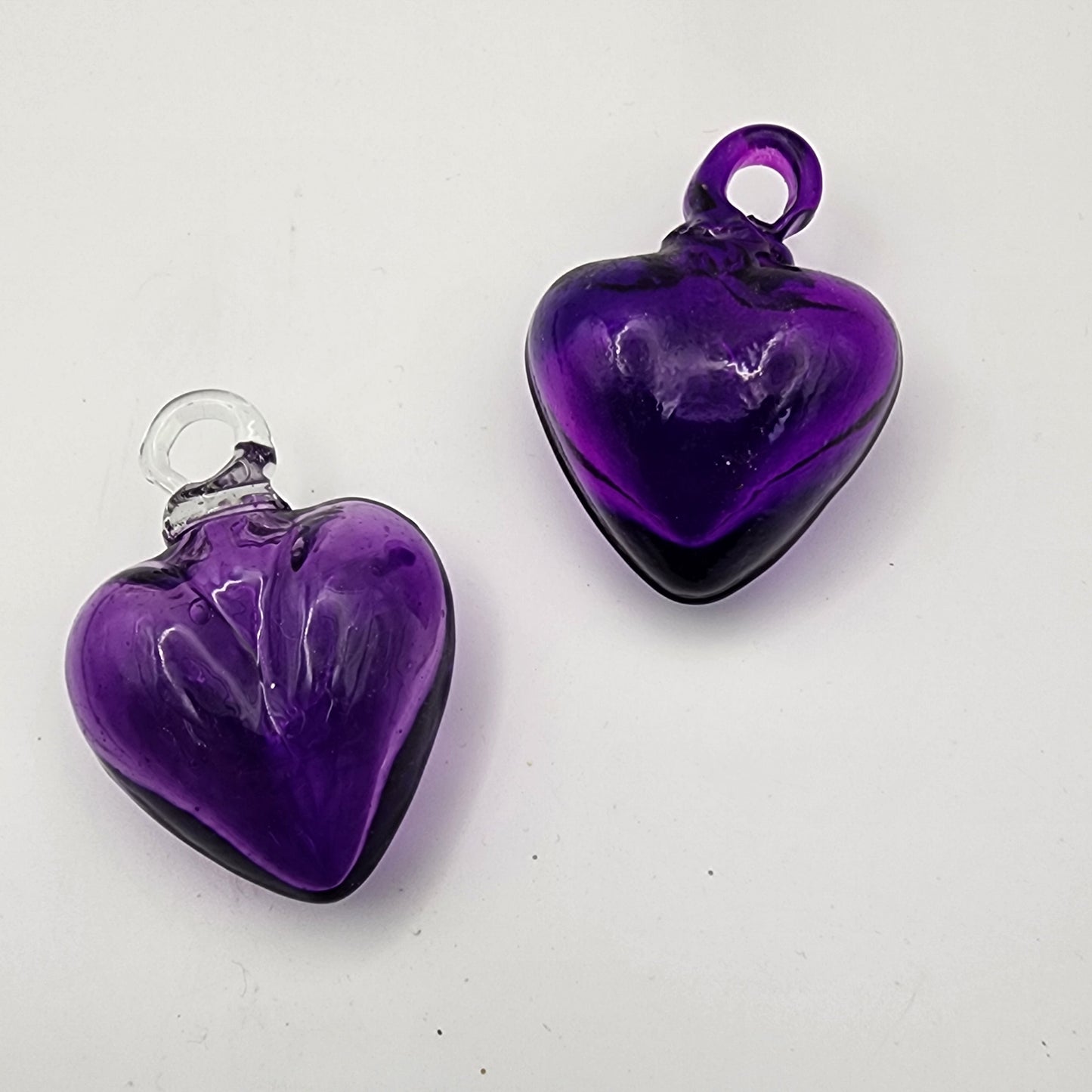 Pair of Purple Glass Puffy Heart Ornaments