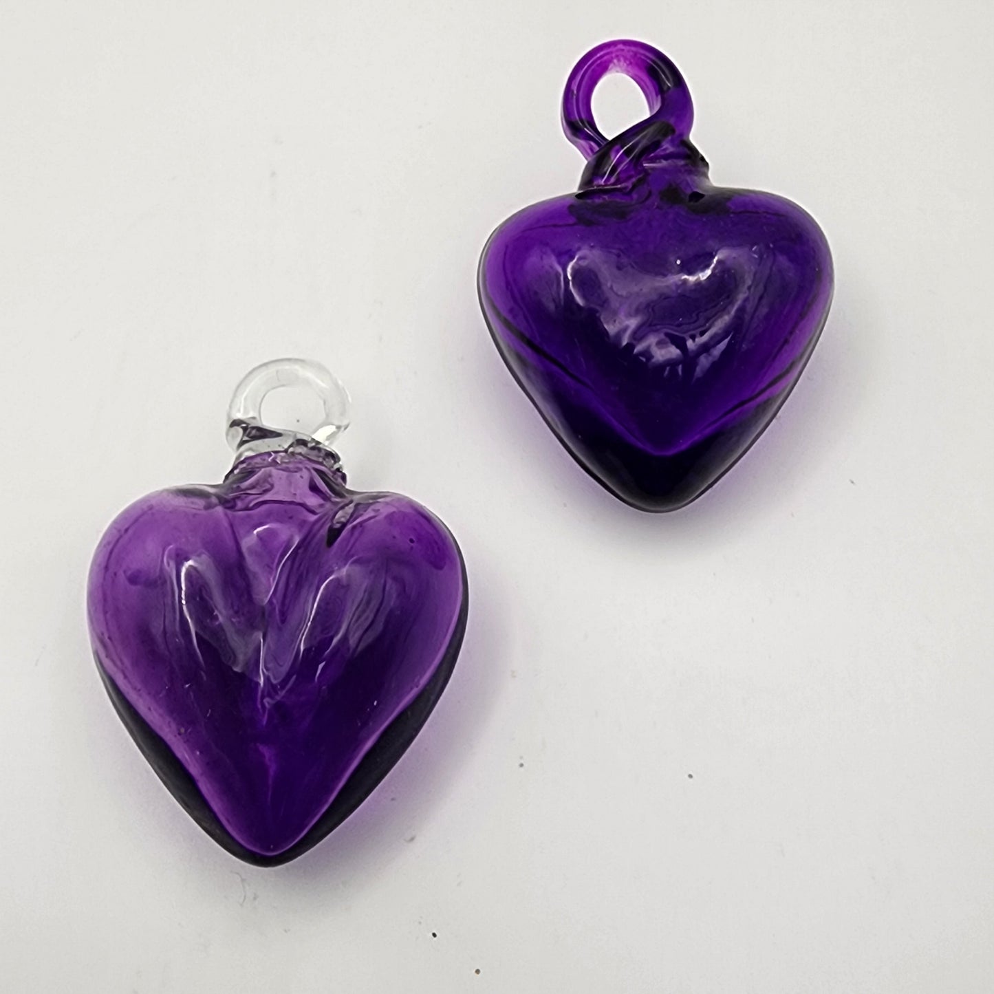 Pair of Purple Glass Puffy Heart Ornaments