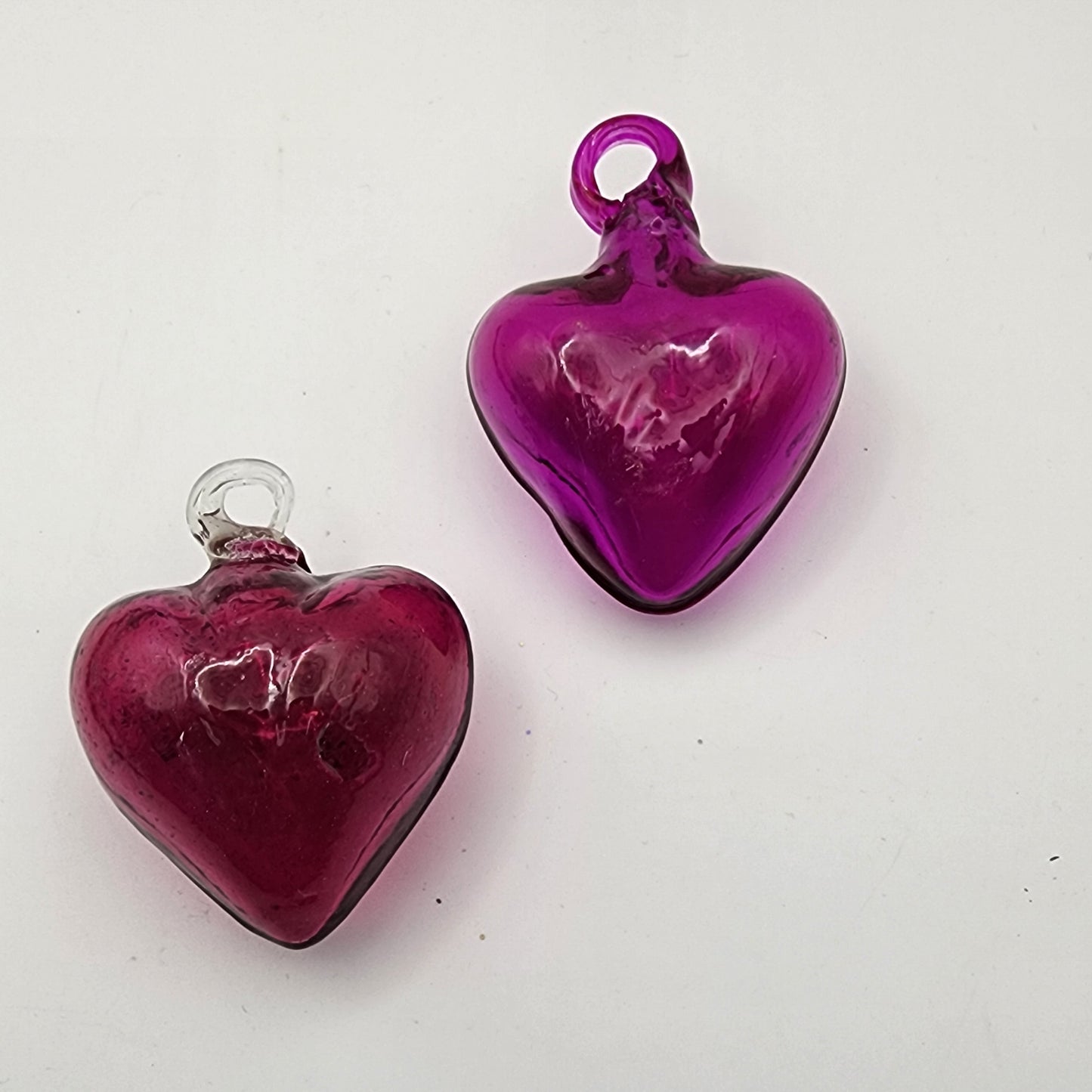 Pair of Pink Glass Puffy Heart Ornaments