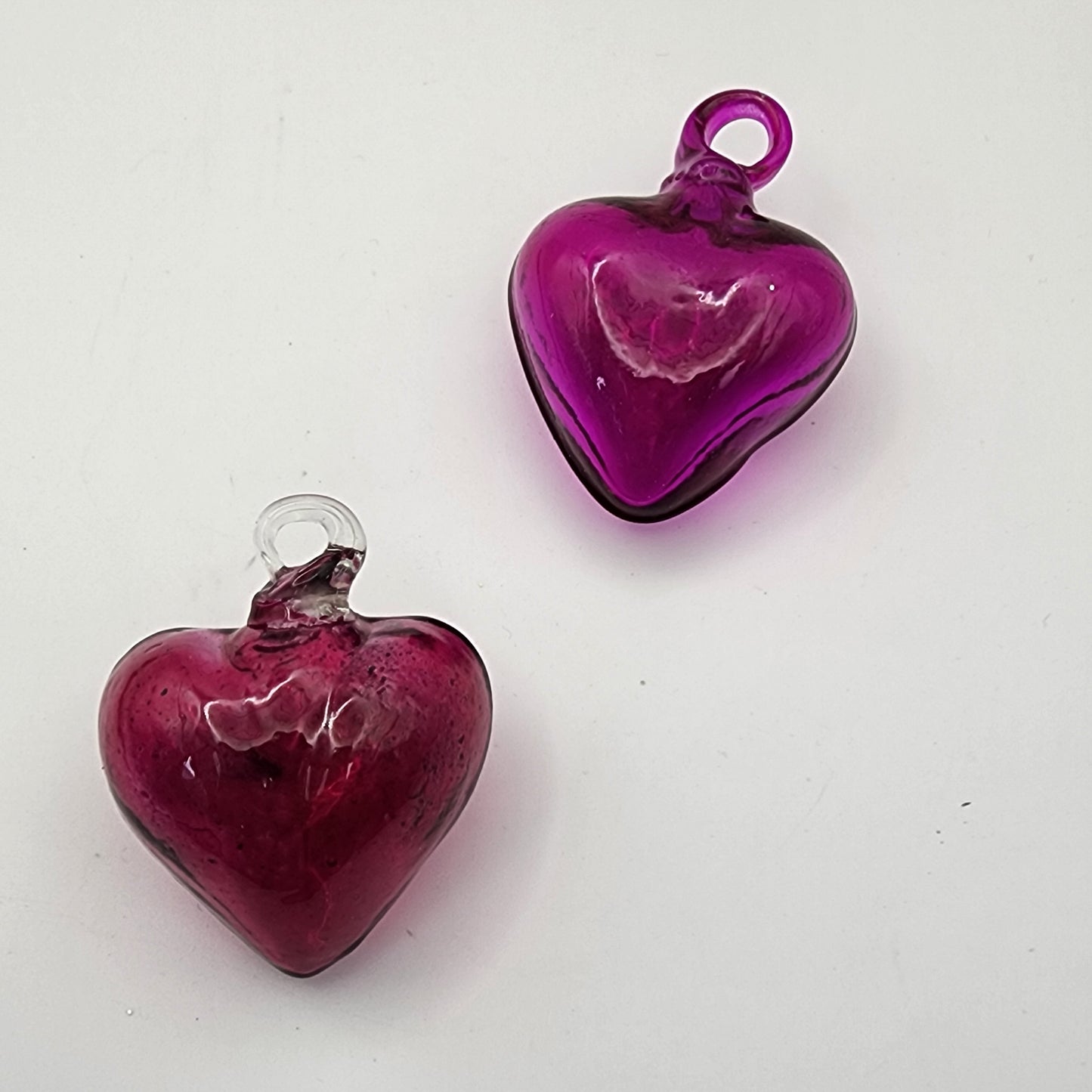 Pair of Pink Glass Puffy Heart Ornaments