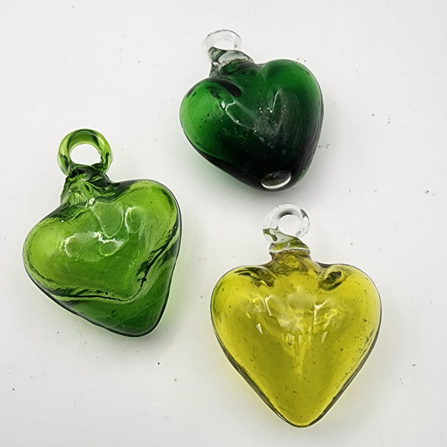 3 Green Glass Heart Ornaments