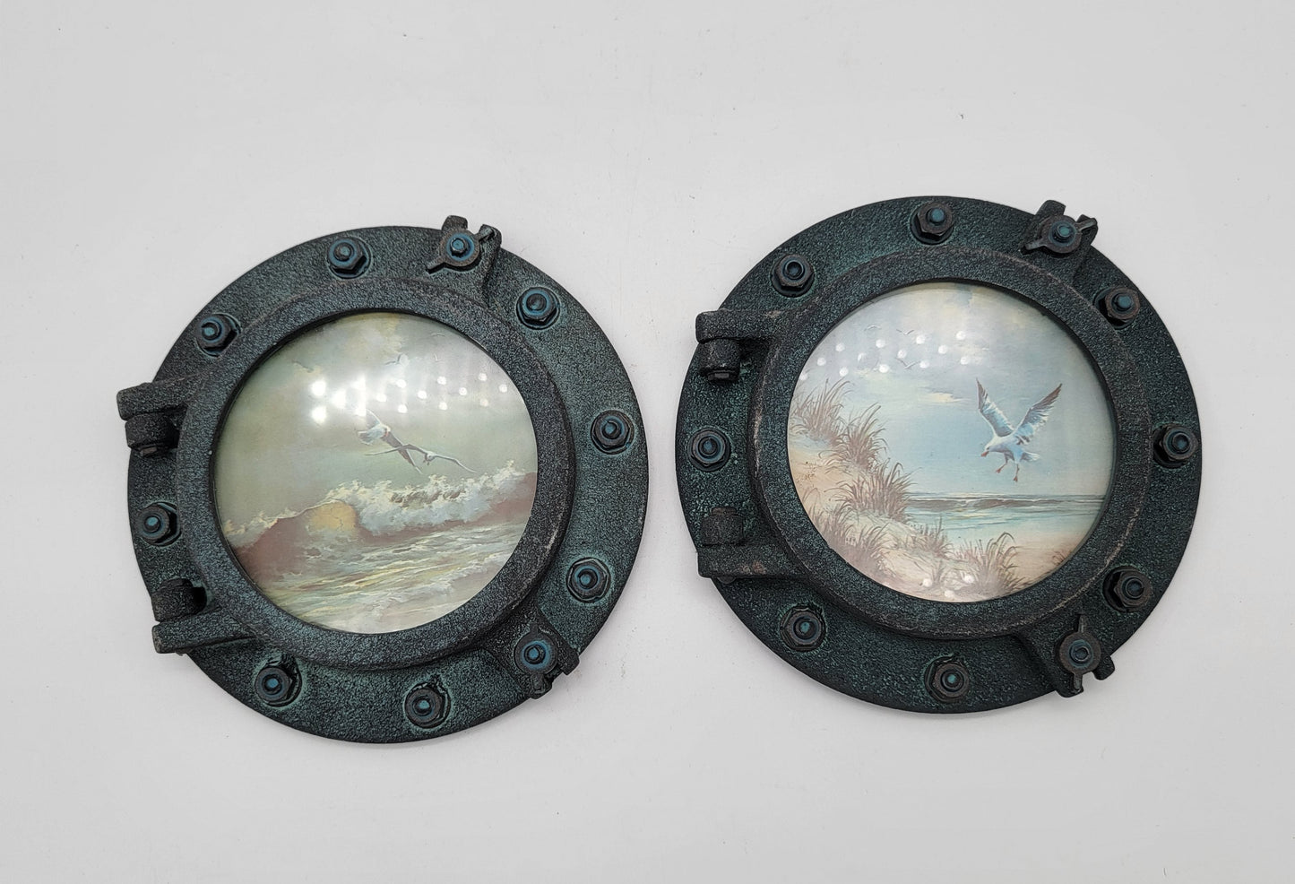 Pair of  Ships Portal Frame with Seagulls Beach Scene