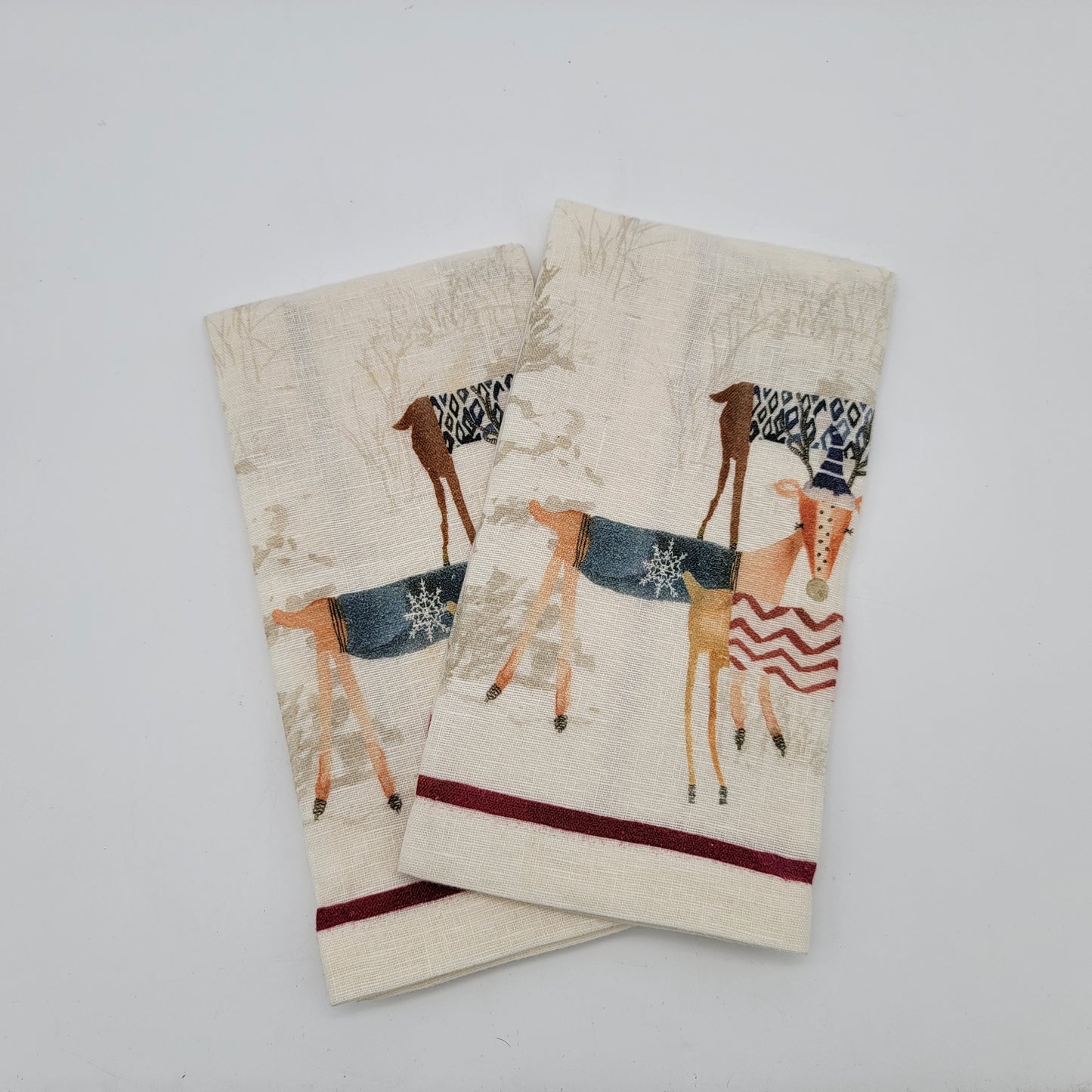 Pair of Williams Sonoma Deer Dish Towels