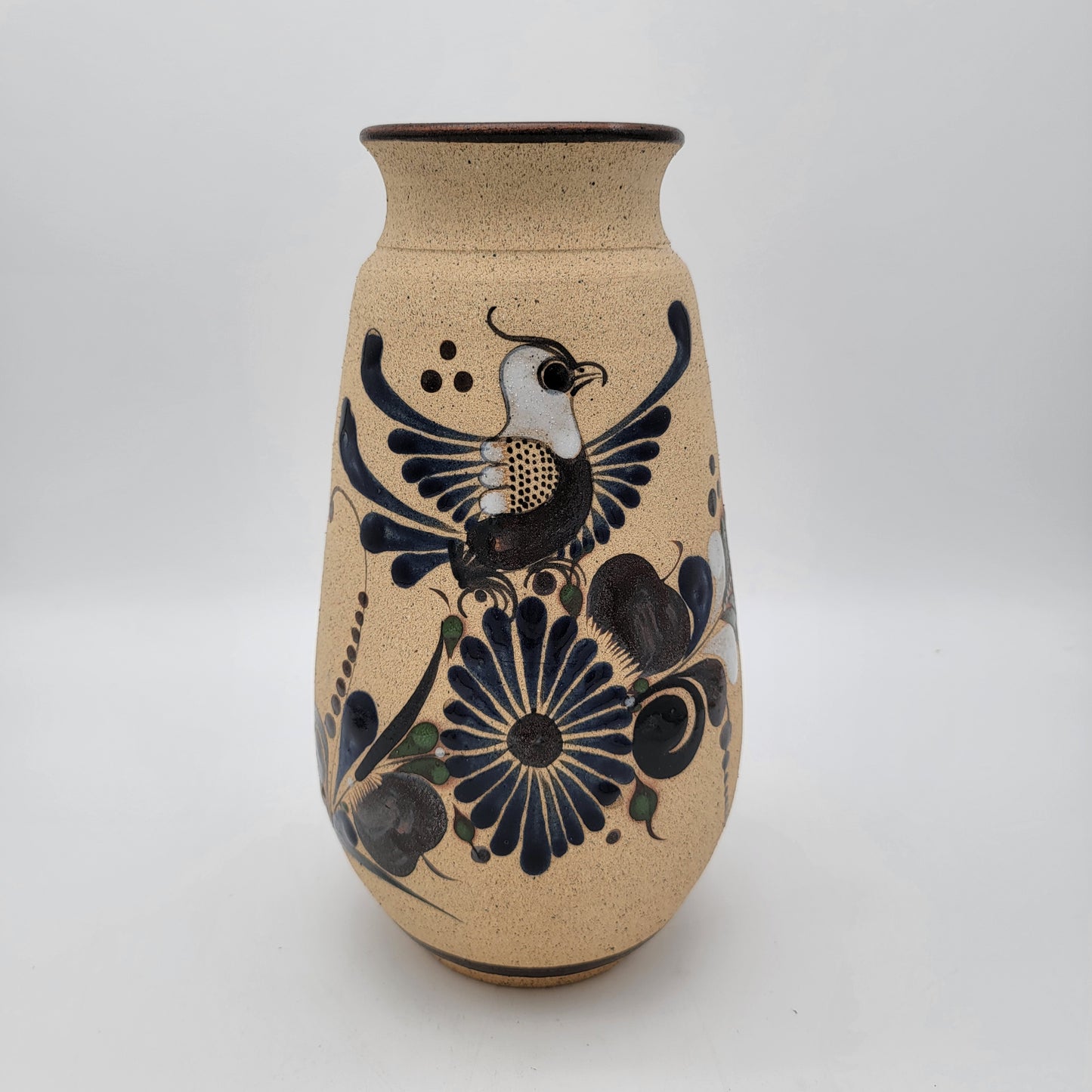 Large Tonala Mexico Pottery Vase with Bird