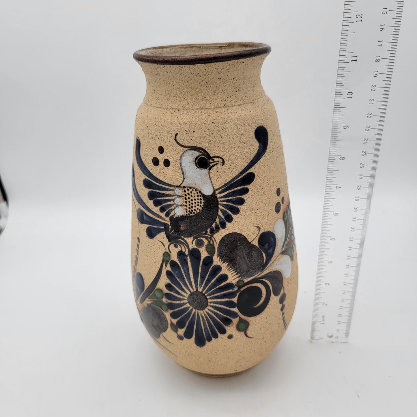 Large Tonala Mexico Pottery Vase with Bird