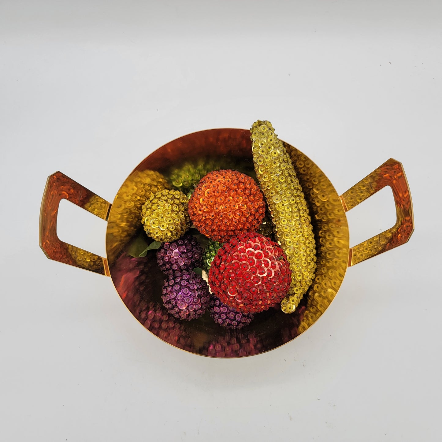 Mid Century Brass Basket with Sequined Fruit