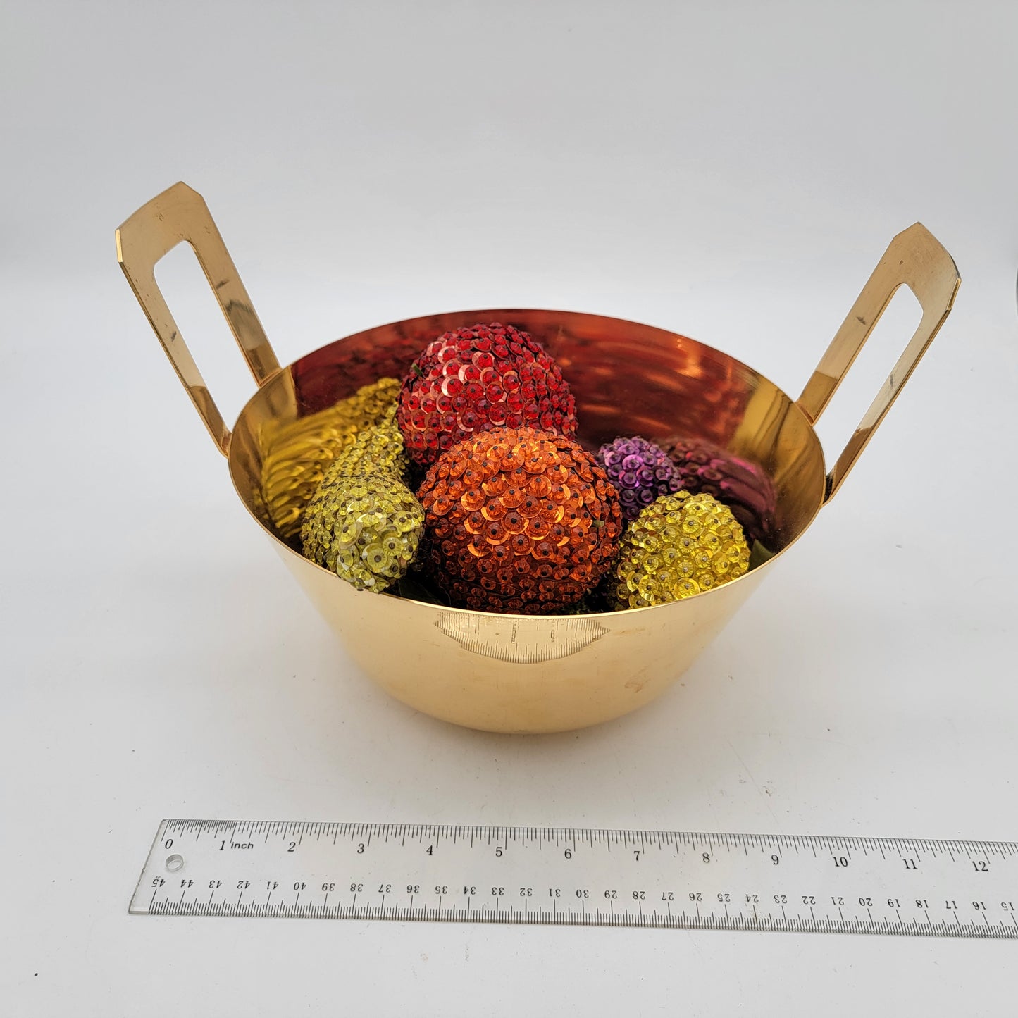 Mid Century Brass Basket with Sequined Fruit