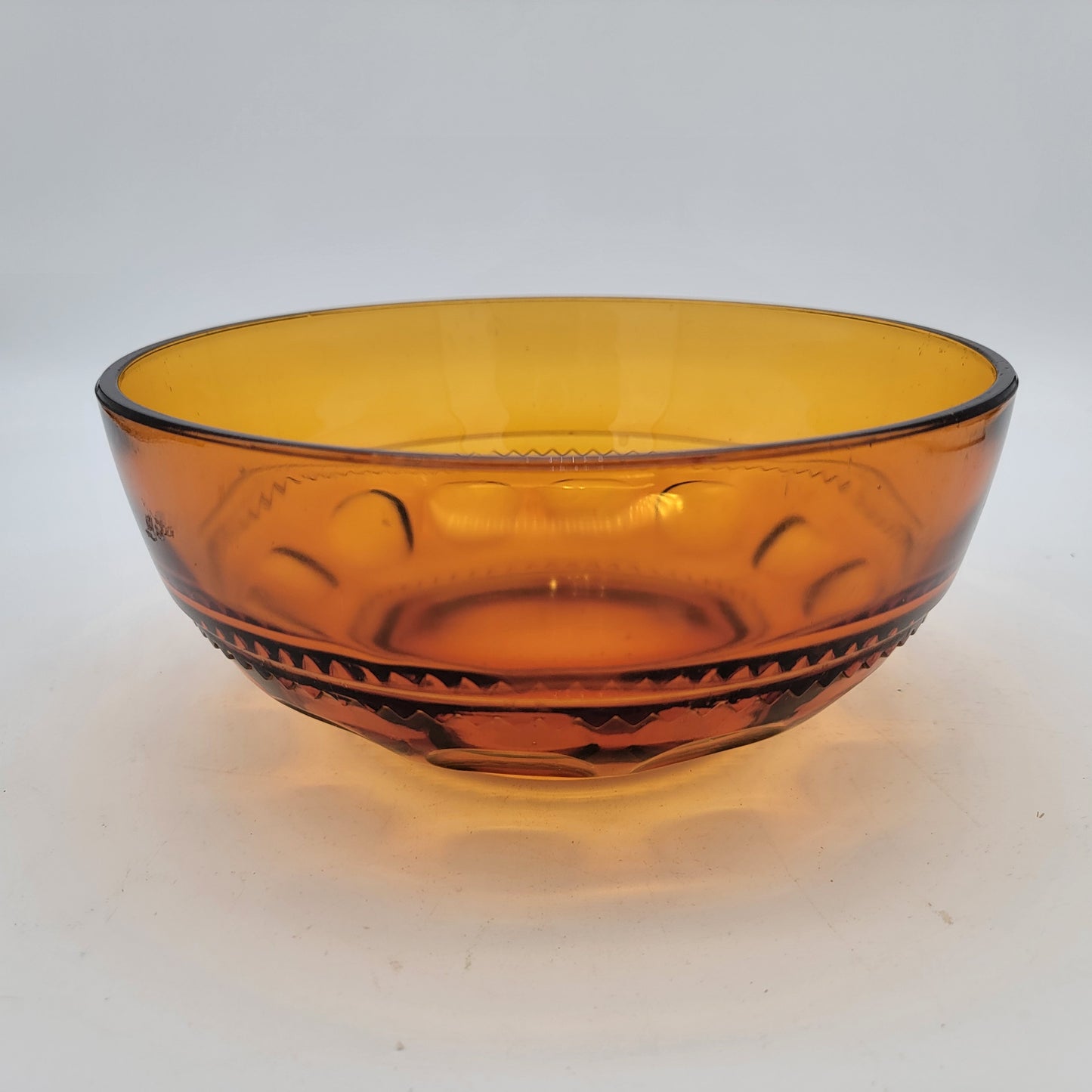 Mid Century Amber Glass Thumbprint Serving Bowl