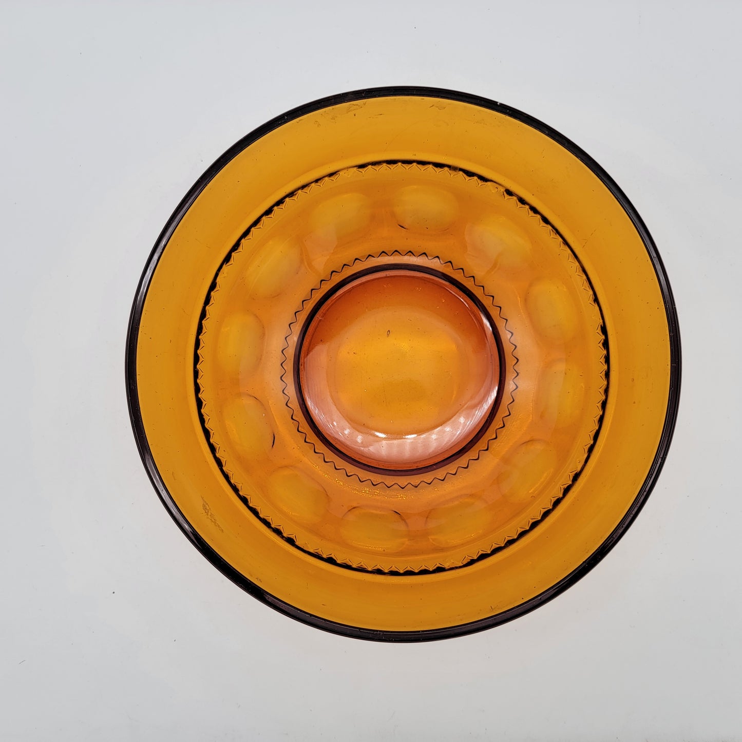 Mid Century Amber Glass Thumbprint Serving Bowl