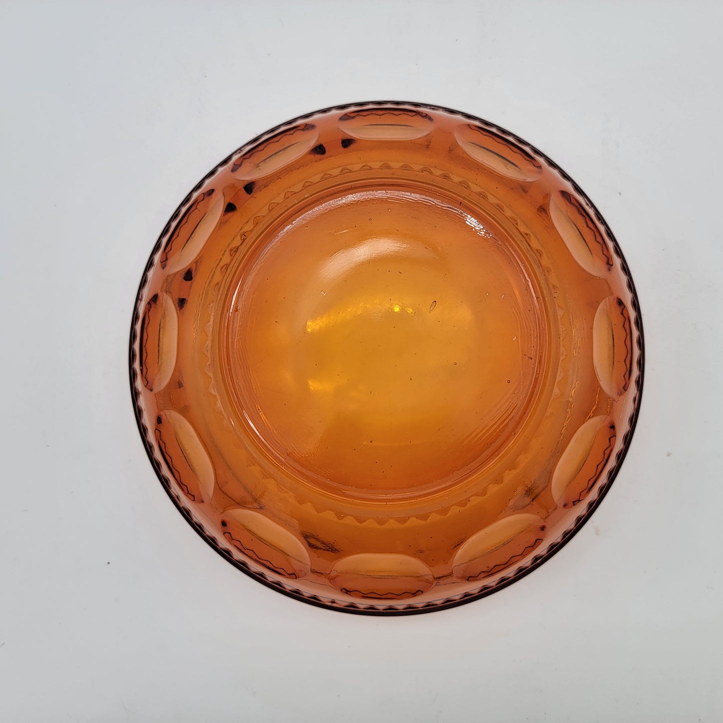 Mid Century Amber Glass Thumbprint Serving Bowl