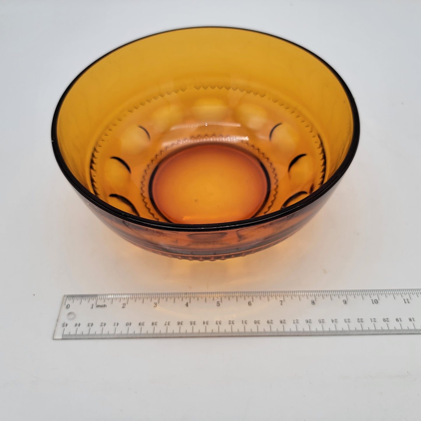 Mid Century Amber Glass Thumbprint Serving Bowl