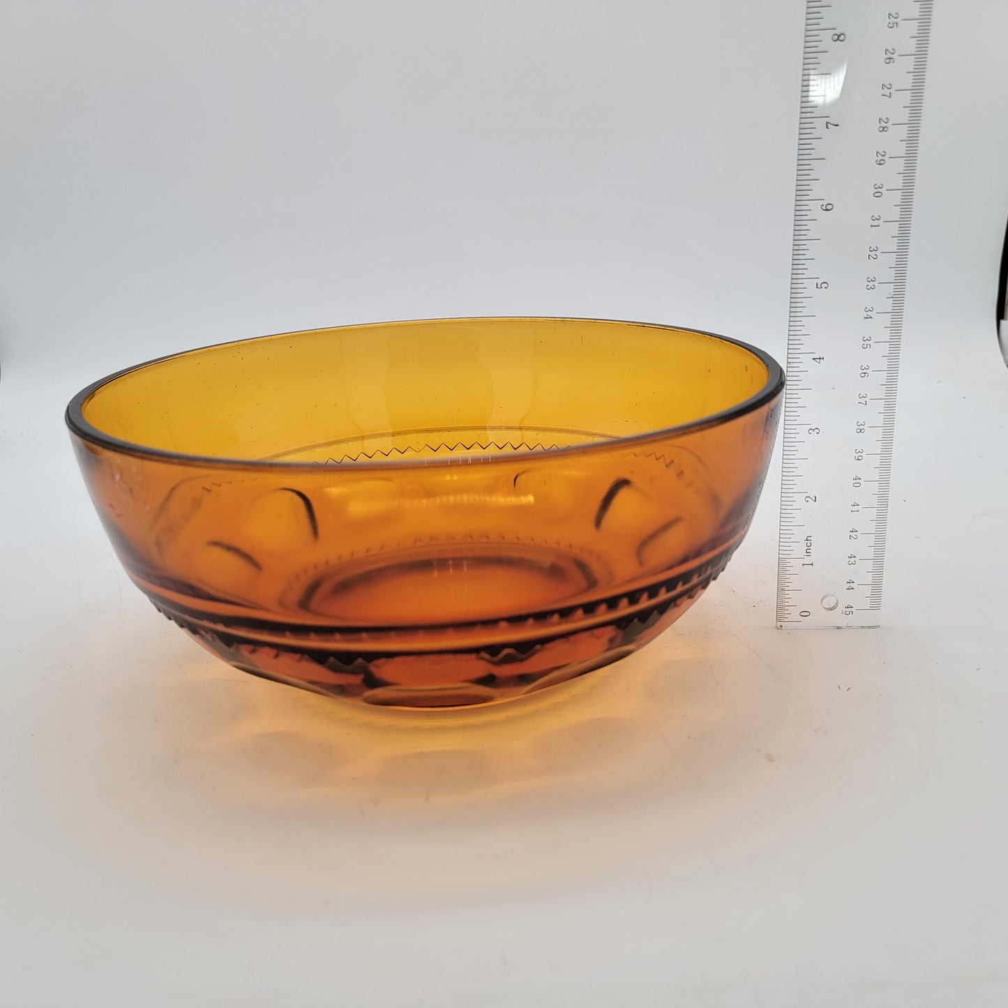 Mid Century Amber Glass Thumbprint Serving Bowl