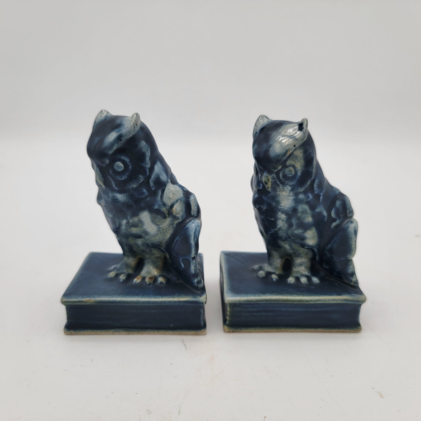 1920's Rookwood Pottery Owl Bookends Blue