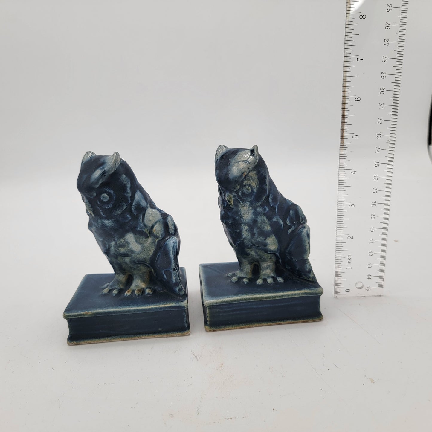 1920's Rookwood Pottery Owl Bookends Blue