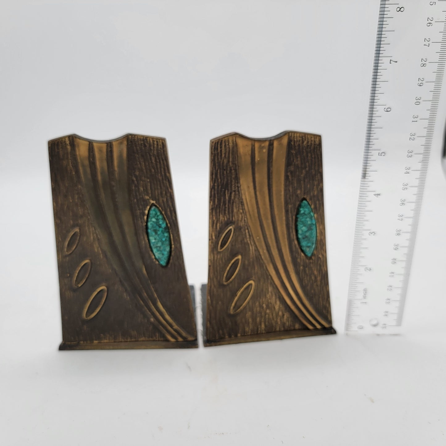 Art Nouveau Deco Bronze Bookends with Turquoise Inlay