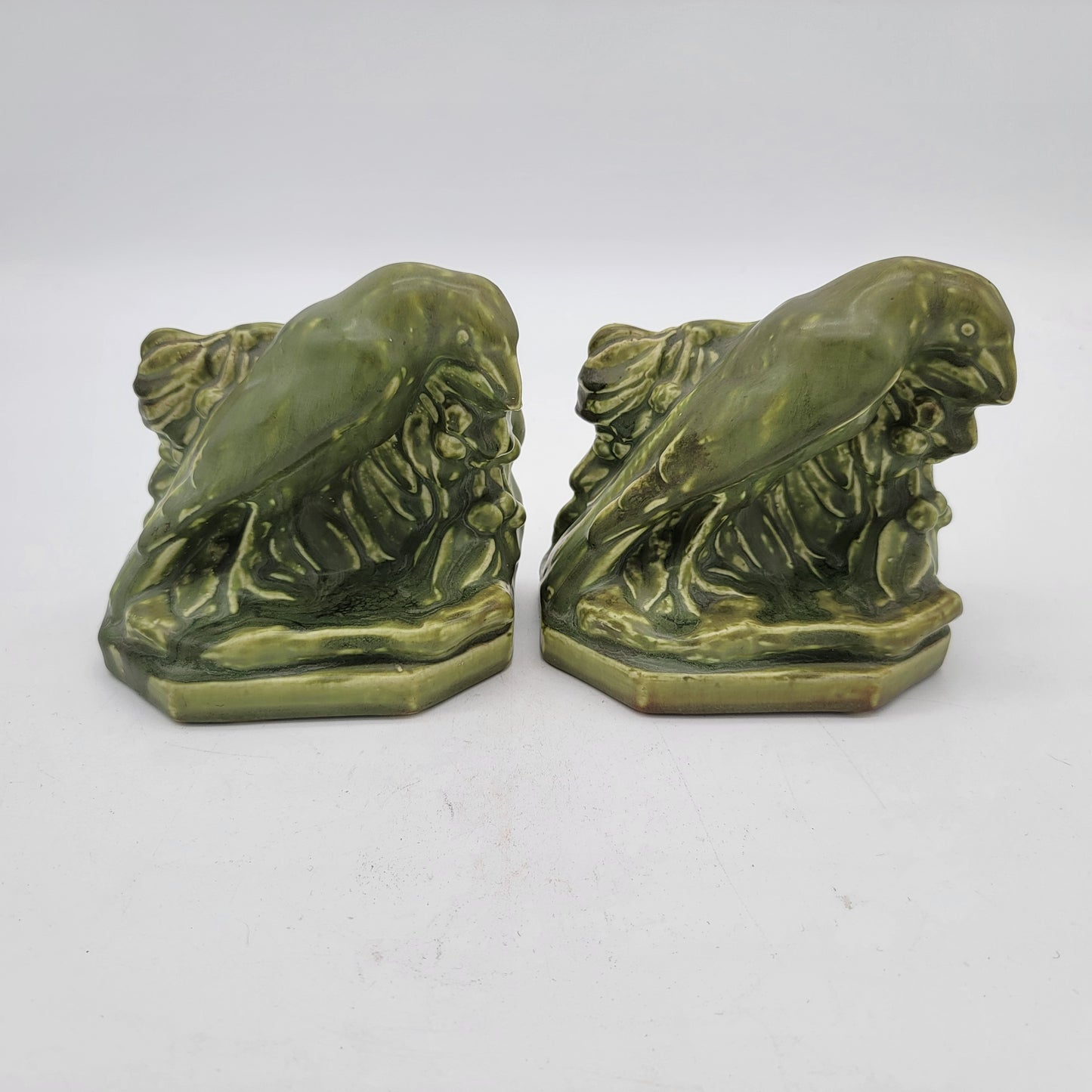 Rookwood Pottery Green Rook Raven Bird Bookends 1924