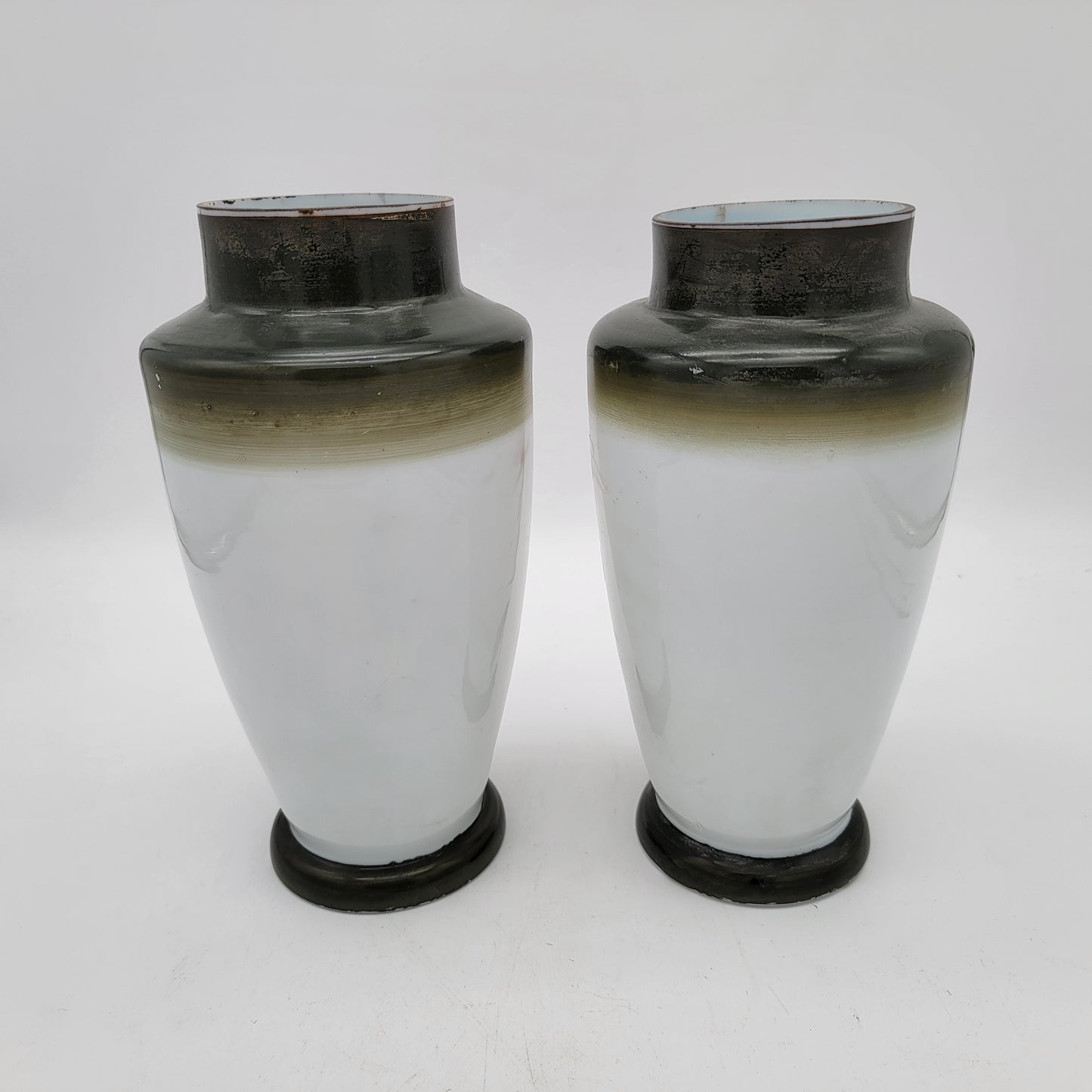 Pair of Large Hand Painted Bristol Glass Vases