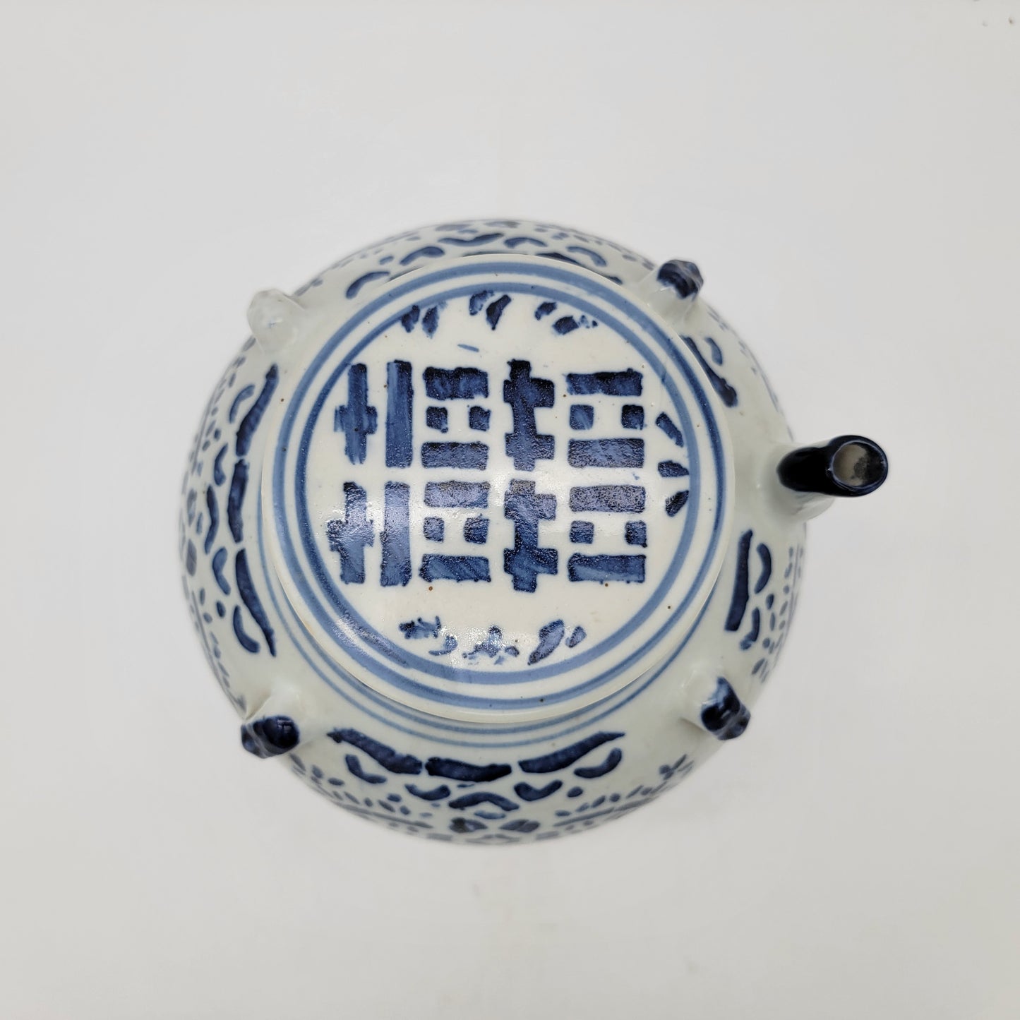 Vintage Chinese Blue & White Ceramic Water Jug Wine Pot w Spout