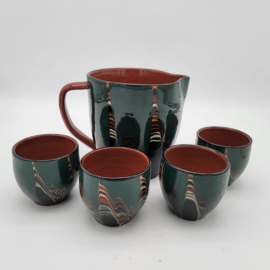 Bulgarian? Pottery Redware Pitcher and Cup Set