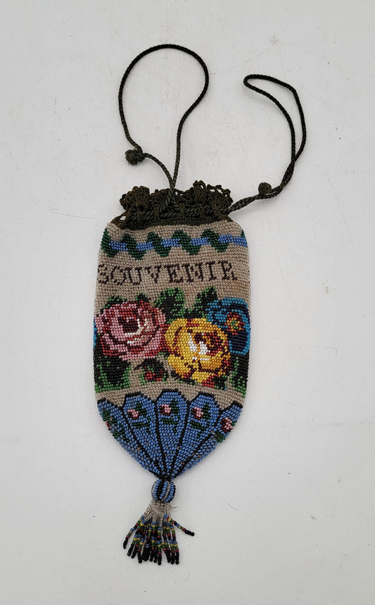 Antique Beaded Purse Souvenir Roses