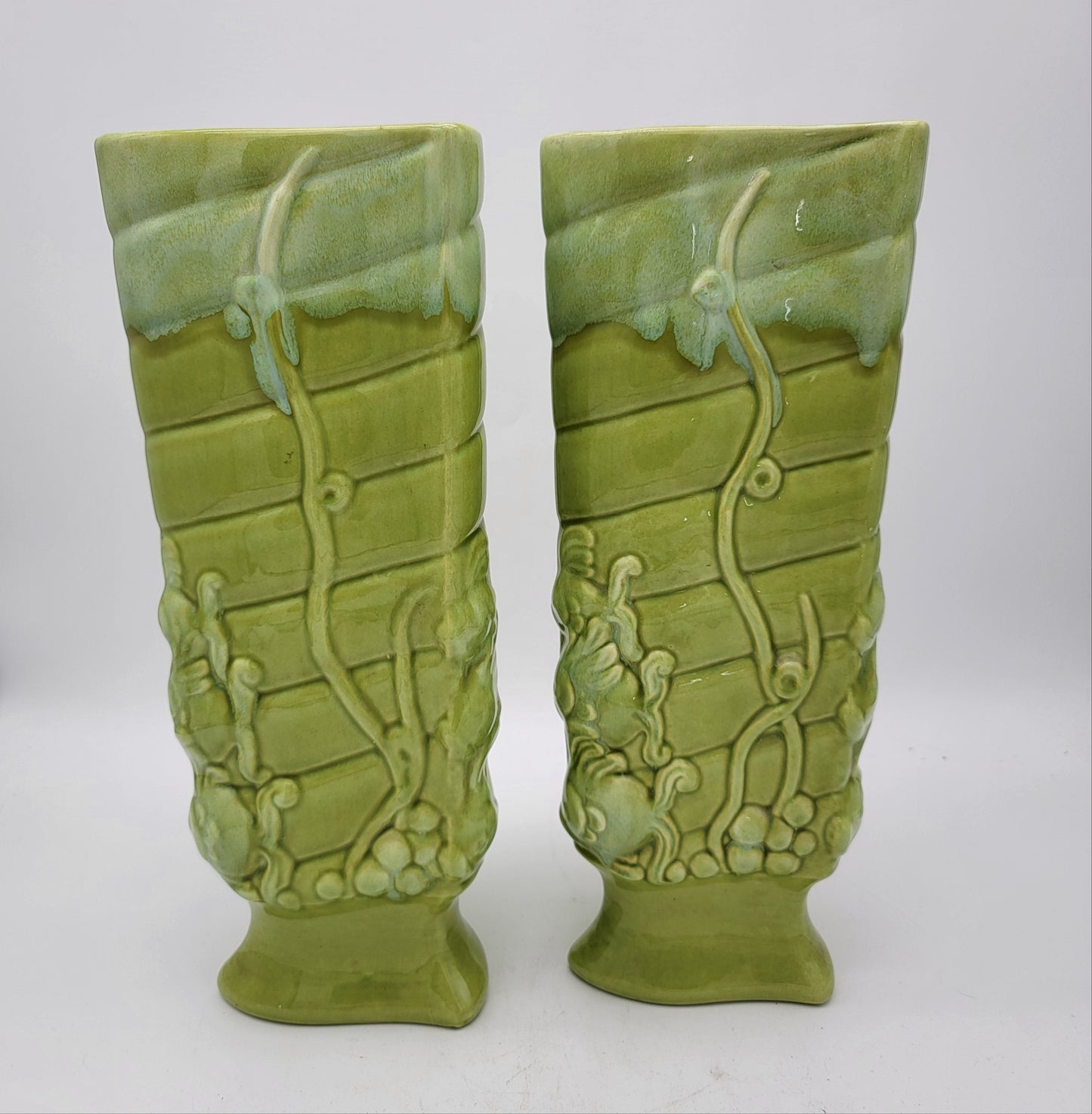 Pair of Royal Haeger Pottery Green Goldfish Vases