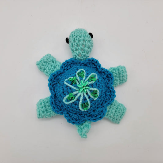 Hand Crocheted Turtle Blue on Blue