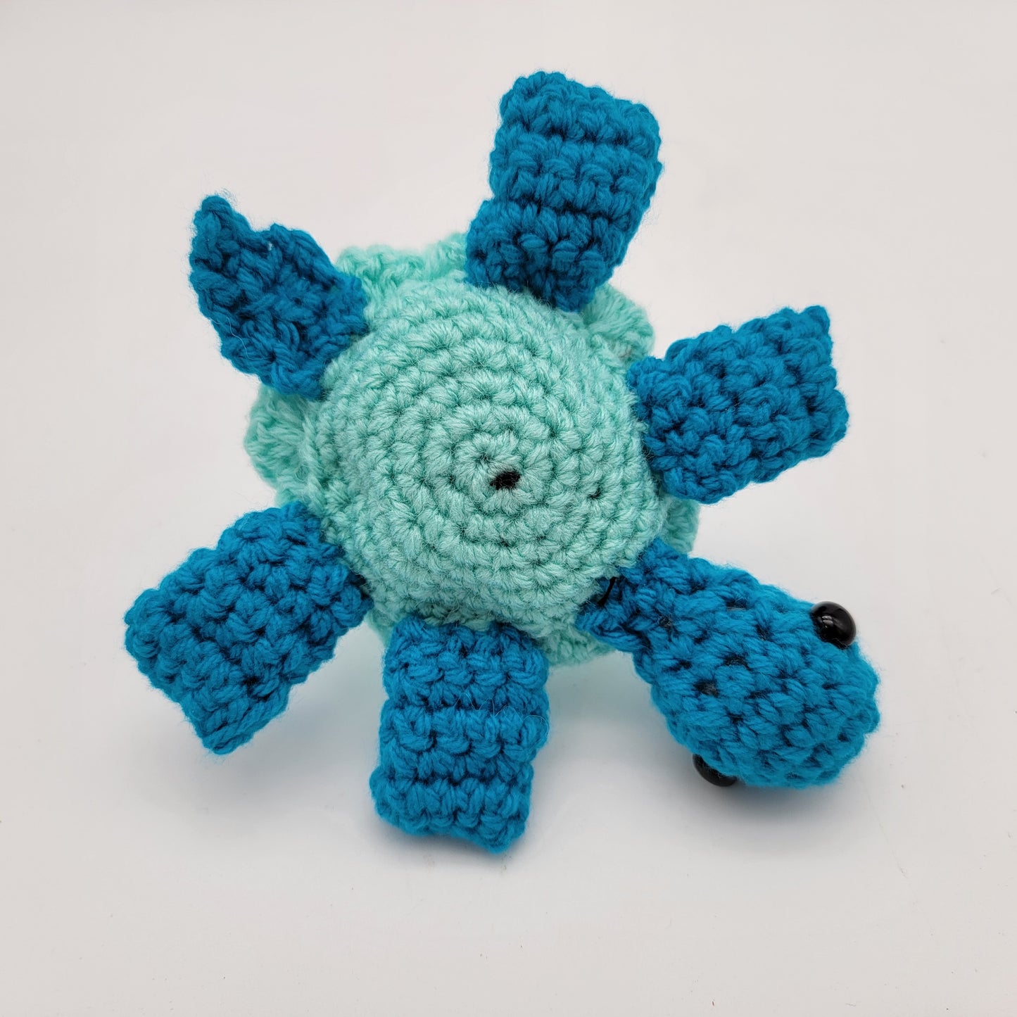 Hand Crocheted Turtle Special Easter Bunny on Blue