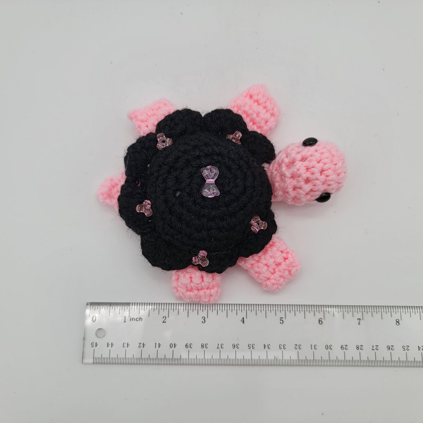 Hand Crocheted Turtle Pink and Blank with Beads