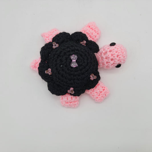 Hand Crocheted Turtle Pink and Blank with Beads